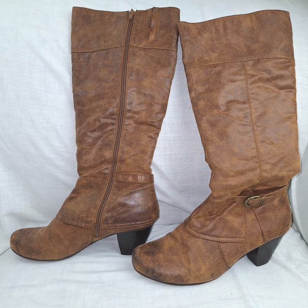 Y2K Cottagecore Boho Bohemian Whimsigoth Yuu Brown 11 Tall Block Heel Boots